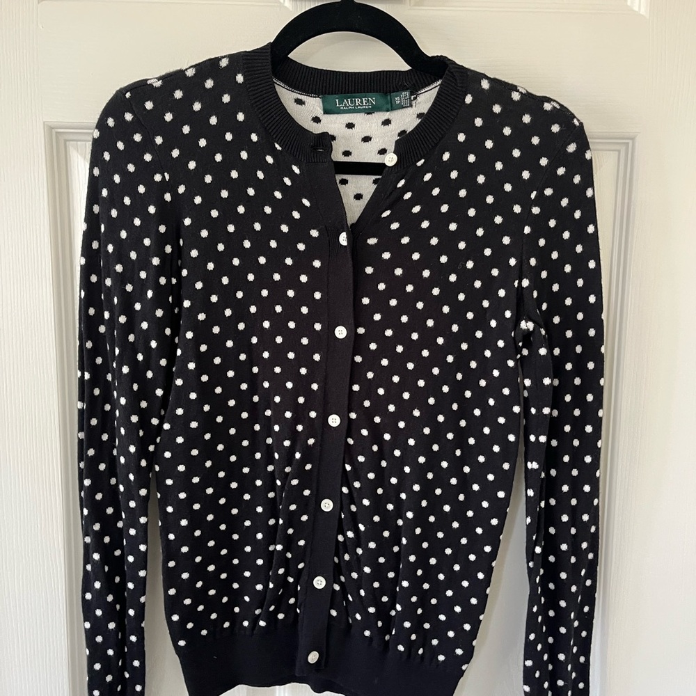 Ralph Lauren Black and White Polka Dot Cardigan